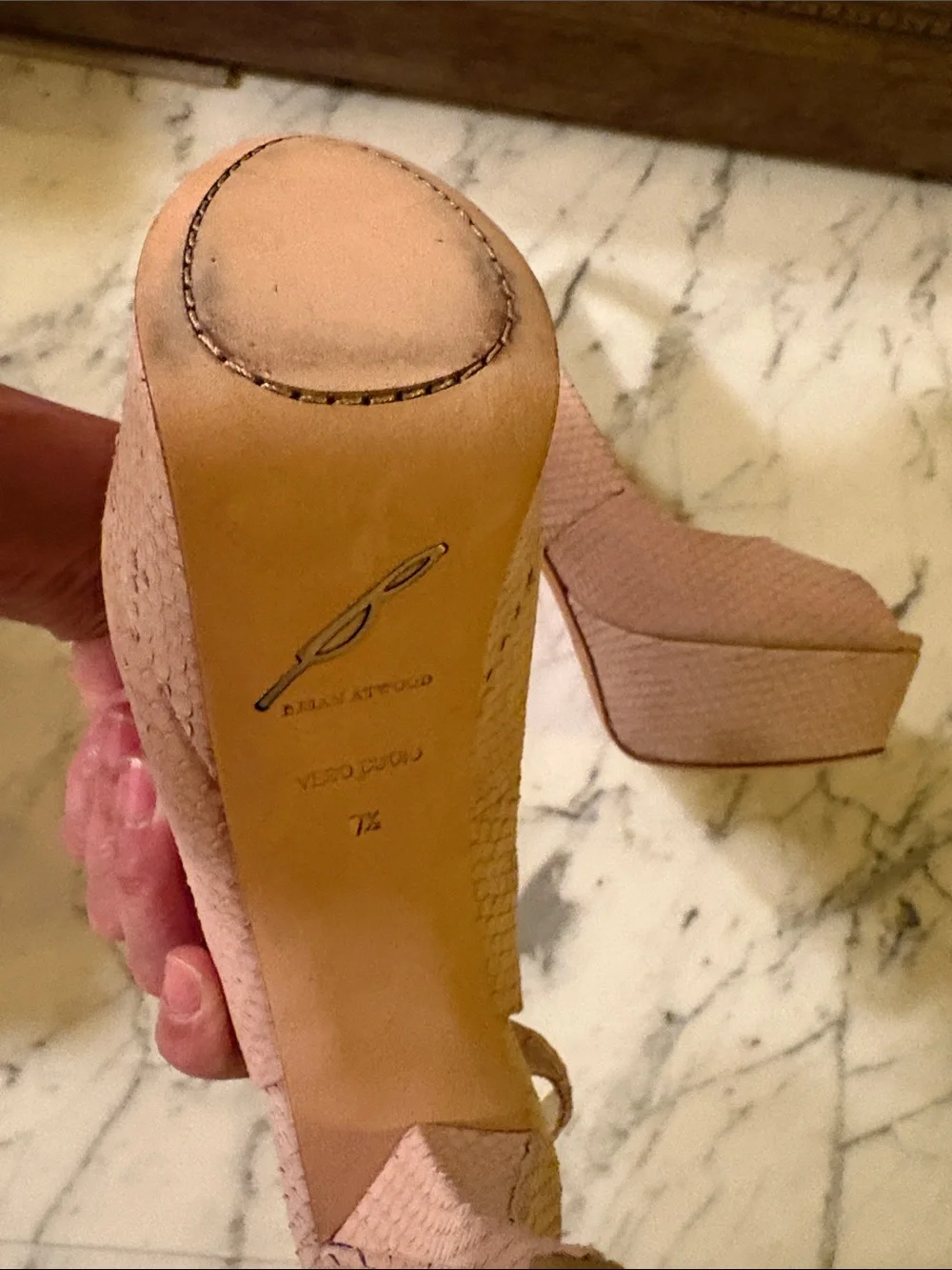 Brian Atwood Blush Pink Peep-Toe Platform Slingbacks
